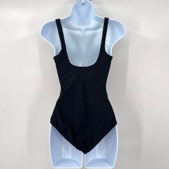 PROFILE BY GOTTEX One Piece Swimsuit Womens 8 Black Square Neck Ruched New - Picture 2 of 15